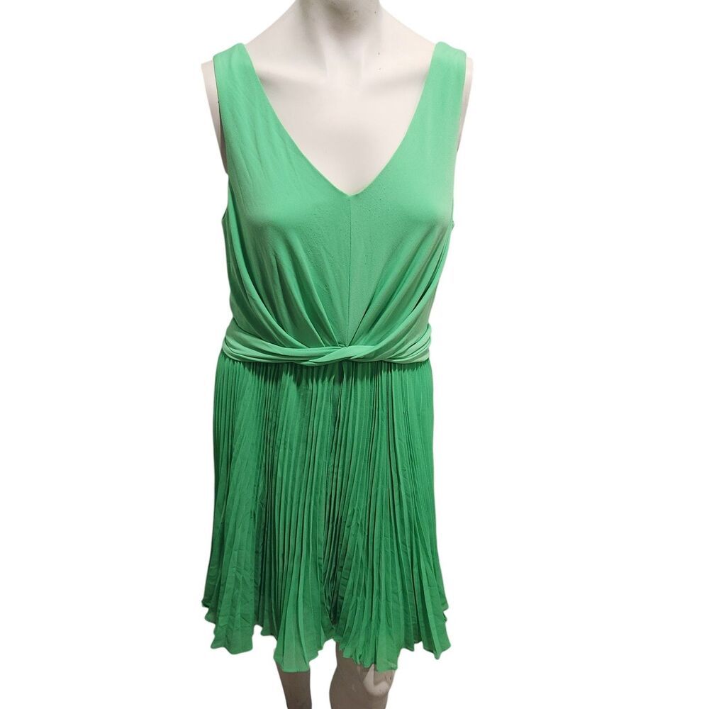 Suzi Chin‎ for Maggy Boutique Pleated Midi Dress Womens SZ 14 Kelly Green Spring